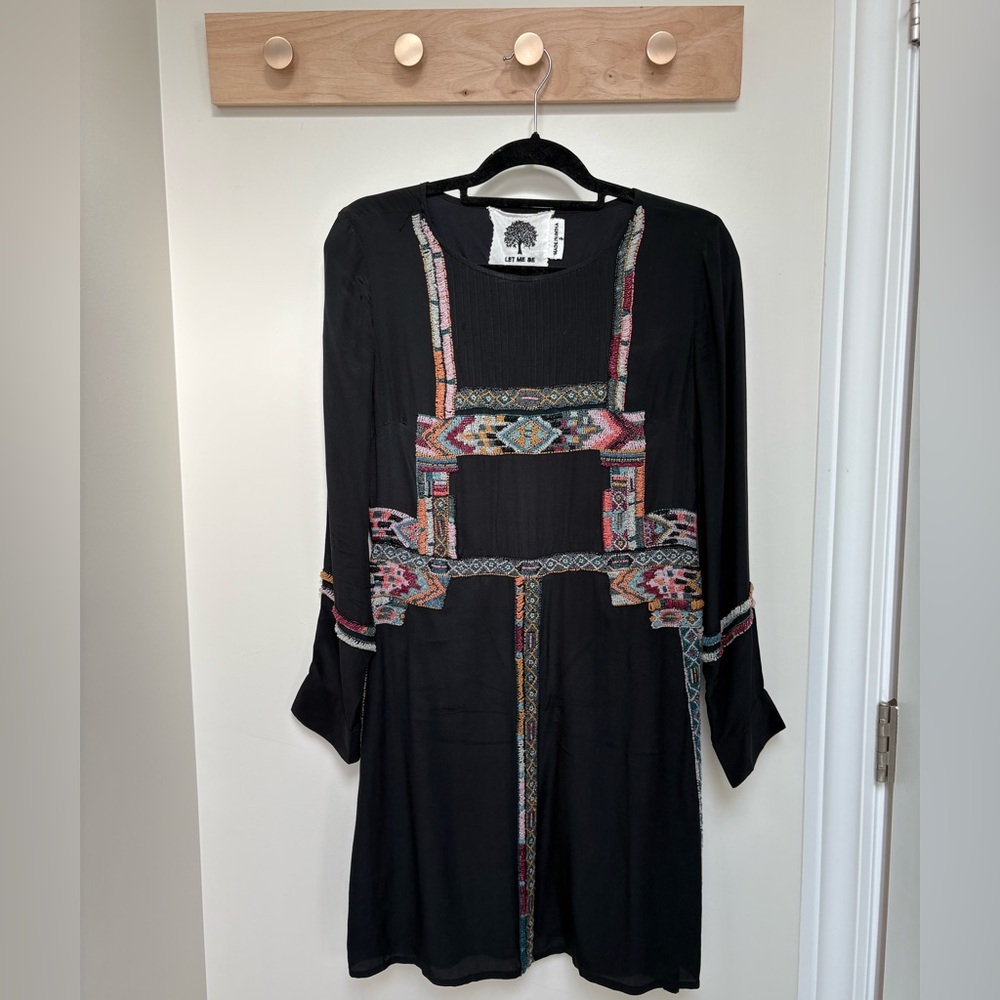 Black Multicolor Patterned Beaded Dress